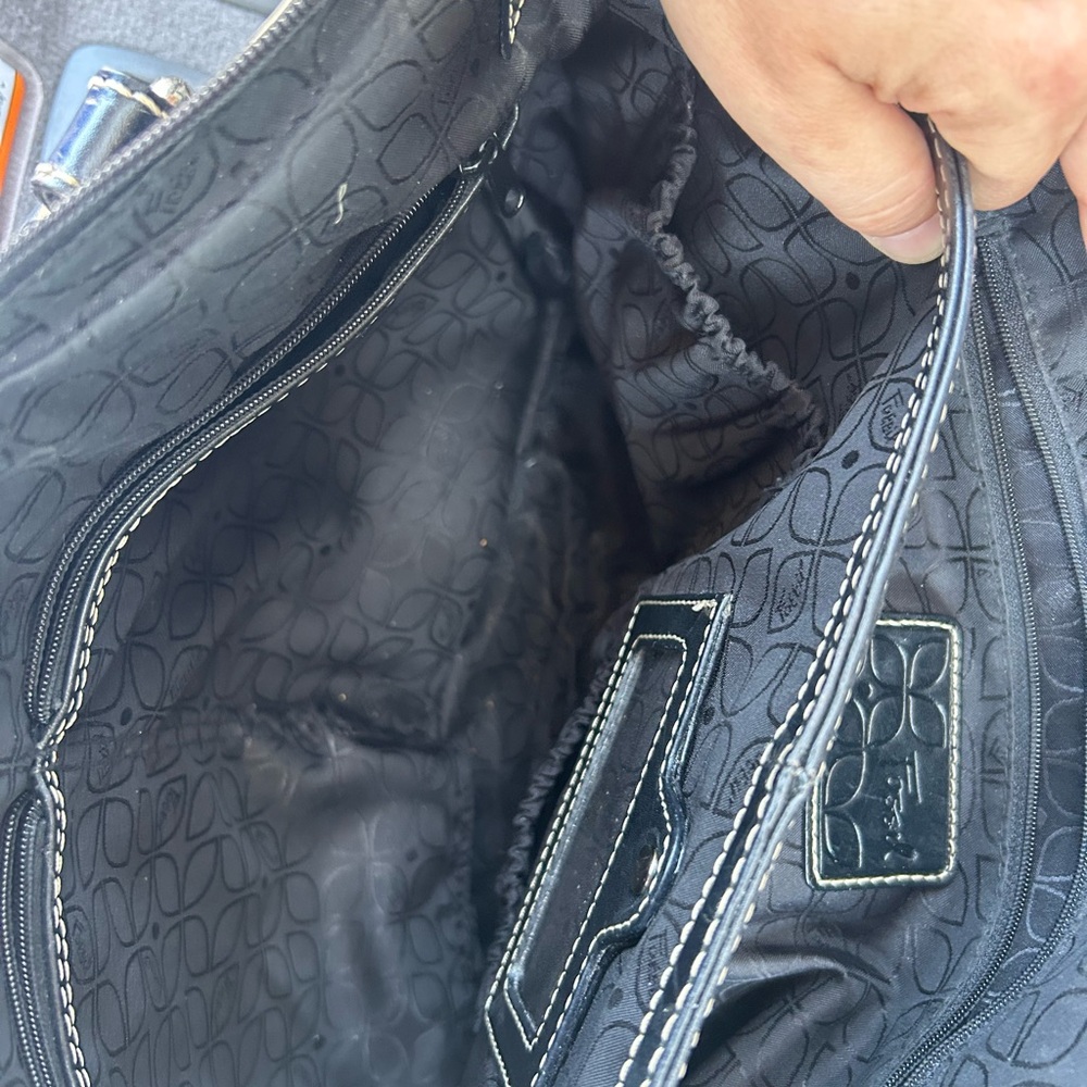 Fossil Black Leather Logo Patch Handbag - Picture 9 of 10